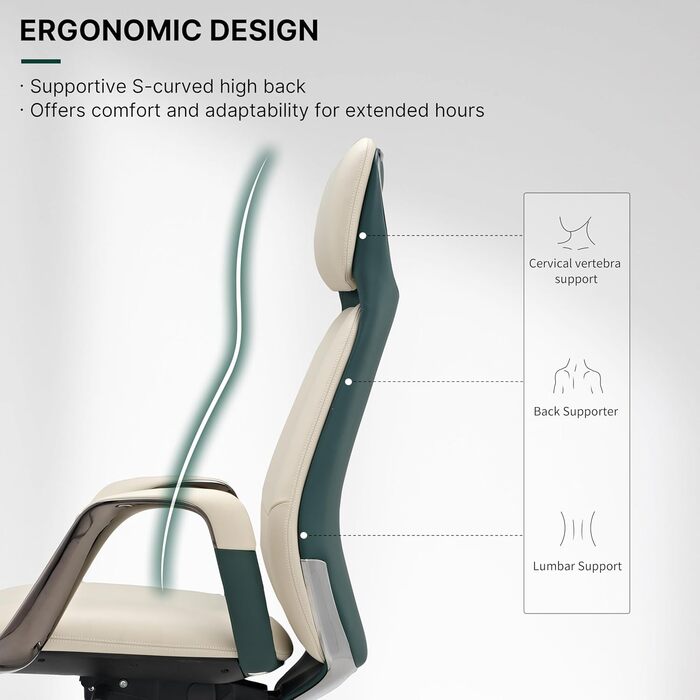 Ергономічне крісло EUREKA для офісу та дому: шкіряне, регульоване, для роботи, бізнес-крісло, дихаюче, комфортне, для керівника, білий колір