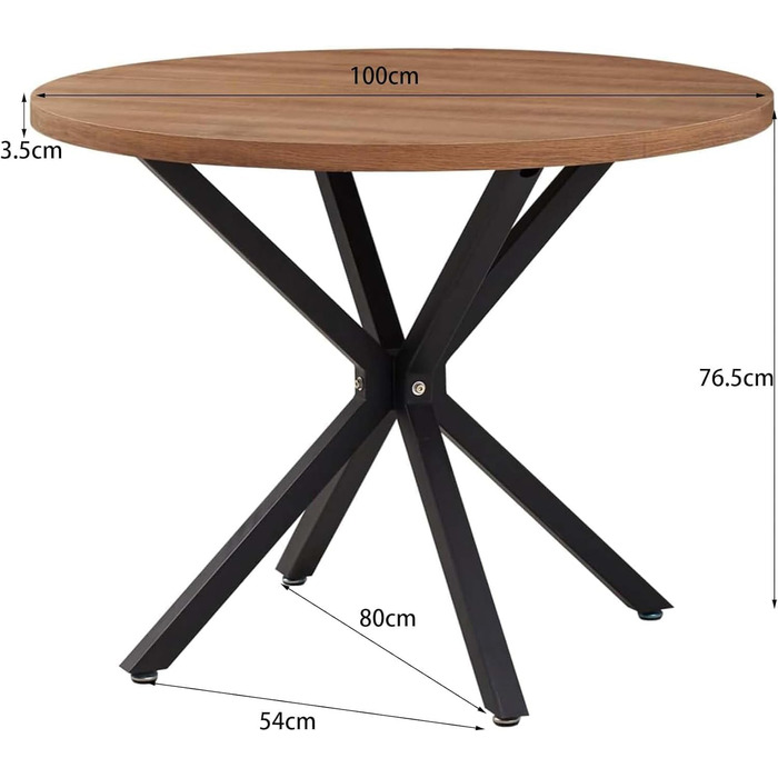 Обідній комплект на 5 персон: круглий стіл 100 см + 4 стільці (голландський флізелін), для кухні, вітальні, балкону, ресторану, офісу (темне дерево + чорний колір)