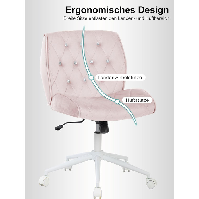 Крісло для дому та офісу Symino з регульованою висотою, функцією гойдання 12°, обшите штучною замшею, 360° обертання, ергономічне, до 150 кг, велике, рожеве