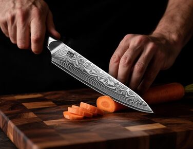 Японський ніж SHAN ZU 15 см з дамаської сталі, PRO Series - універсальний ніж для кухні з лезом з 67 шарів вуглецевої сталі та ручкою G10