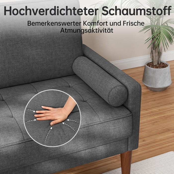 Диван Vesgantti 2-місний, 121 см, сучасний, з 2 подушками, сірий, для вітальні/квартири/офісу