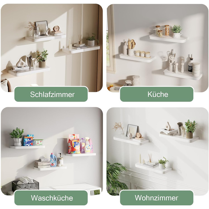 Набір полиць на стіну Wandregal з дерева (3 шт) білі, плаваючі полиці з прихованим кріпленням для вітальні, спальні, кухні, для книг та декору