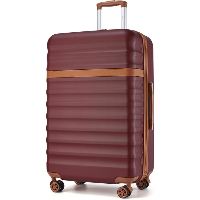 Чемодан-валіза KONO Mittelgroß (L) 75см: міцний ABS+PC, 4 колеса, TSA-замок, червоний/коричневий