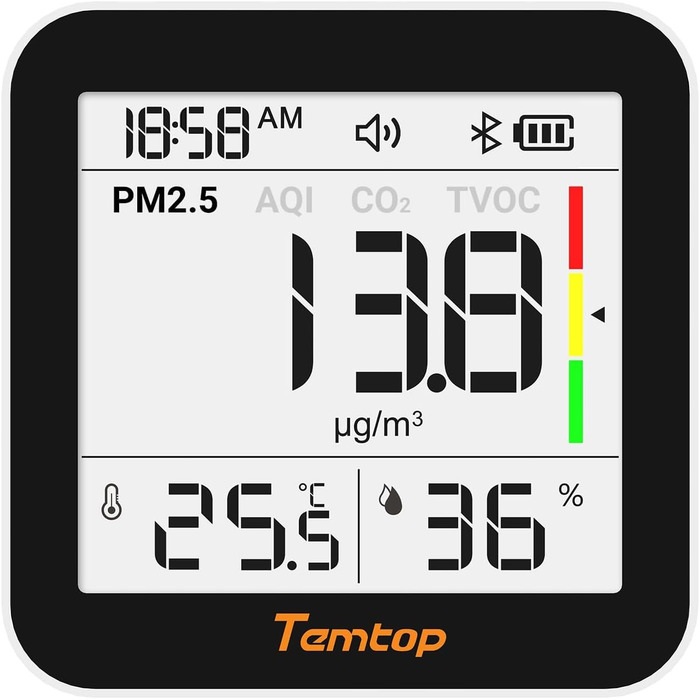 Temtop C10-2ND Монітор CO2 з Bluetooth та App, вимірювання температури та вологості, для дому та офісу