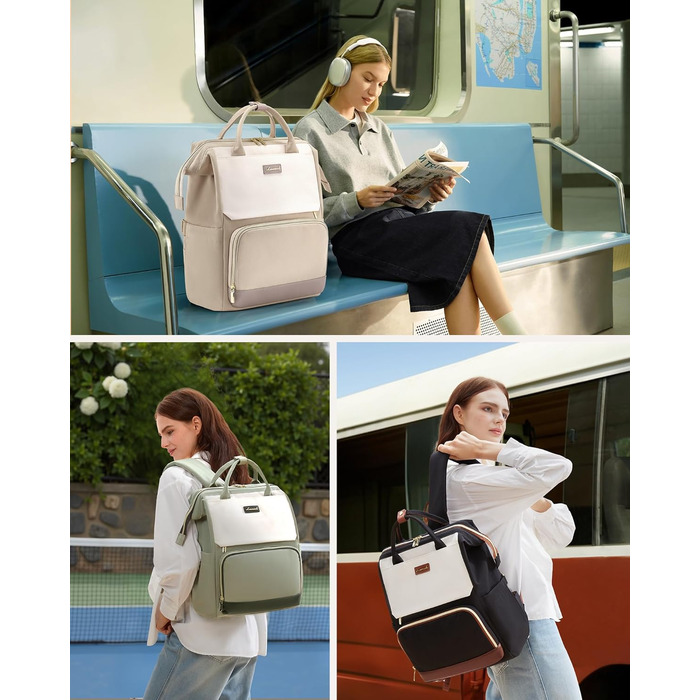 LOVEVOOK Рюкзак для жінок 15.6 дюймів, рюкзак для школи, підлітки, велика кишеня для пляшки, елегантний рюкзак для подорожей, сумка для навчання, універсальна шкільна сумка, водонепроникний рюкзак для роботи, подорожей, навчання, 15.6 дюймів, бежевий, чор