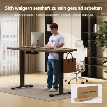 Регульований стіл, 180x80 см, електричний стоячий стіл з двома моторами, сенсорна панель, USB-A, кабелеуправління, стільниця 25 мм, ергономічний офісний стіл, білий (180 x 80 см, коричневий)