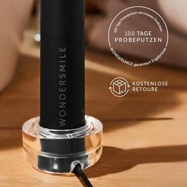 Електрична зубна щітка Wondersmile PRO - переможець тесту 2025 - 100 днів без ризику - сертифікована TÜV - 4 режими, акумулятор 60 днів, розумна насадка (Ultimate Black)