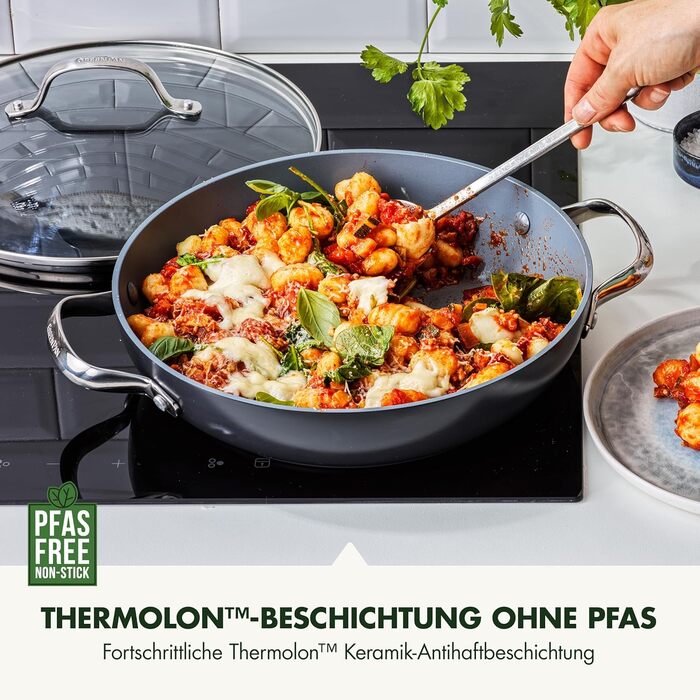 Сковорода GreenPan Valencia Pro з антипригарним покриттям Harteloxierte, 20 см та 26 см, не містить PFAS, нержавіюча сталь, індукція, придатна для миття в посудомийній машині та духовці, сірий колір