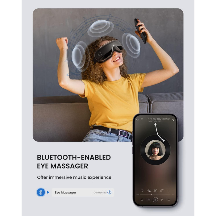 Масажер для очей RENPHO Eyeris 1 з пультом, підігрівом, вібрацією та Bluetooth, акумуляторний. Для сухих очей, подарунок для жінок та чоловіків (чорний)