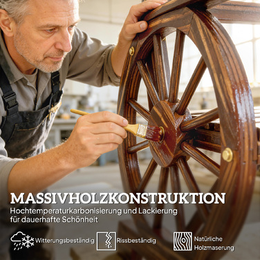 Садовий стілець з дерева, садове крісло з дизайном коліс воза, дерев'яний стілець у сільському стилі, обпалений