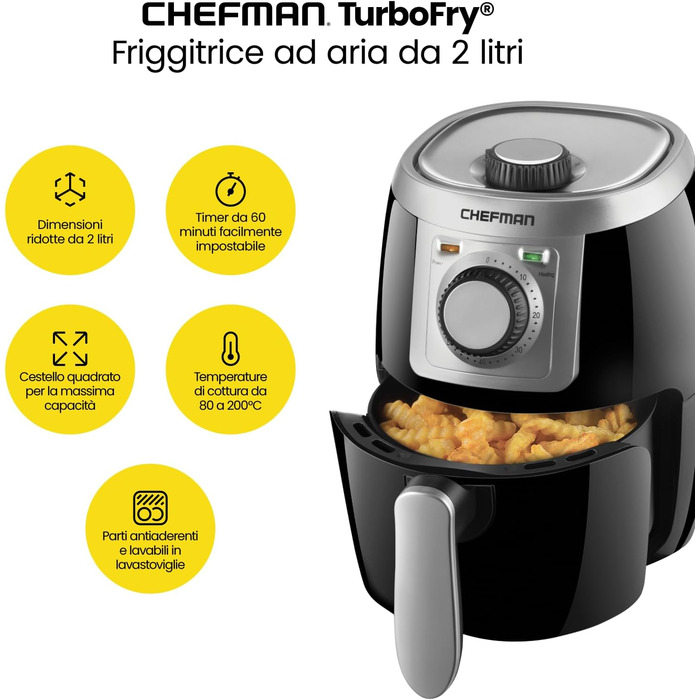 Фритюрниця Chefman 2L: компактна, чорна, з антипригарним кошиком та цифровим таймером