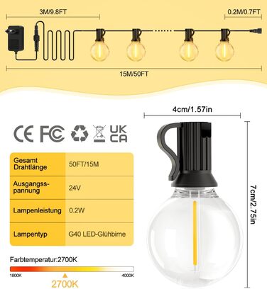 Ланцюжок гірлянда LED зовнішній для саду, балкона, павільйону, тераси. 20 метрів, IP44, з пусковим пристроєм.