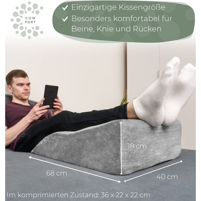 Подушка для ніг та колін: ергономічна піднімна подушка для ніг, підтримка ніг та колін, подушка для підняття ніг, клиновий тримач, сіра, для лімфи та вен
