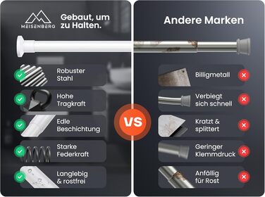 Телескопічна штанга для кріплення 260-310 см, Ø 25 мм, багатофункціональна штанга без свердління - для штор, душових завіс, ванної кімнати та балкону (90-160 см, біла)