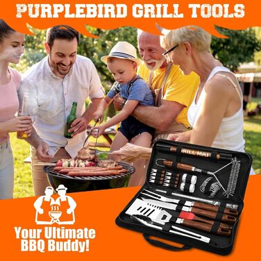 Набір гриля PURPLEBIRD 31 предмет: преміум аксесуари для барбекю з нержавіючої сталі для чоловіків та жінок з сумкою, килимком для гриля, для саду, кемпінгу та на день народження