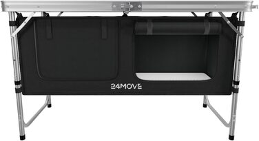 Складана туристична кухня 24MOVE® з регульованою висотою, з робочою поверхнею та відсіками для зберігання, чорна