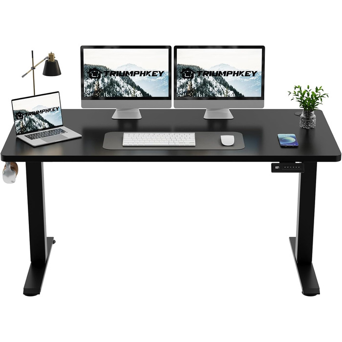 Електричний стіл 140x60 см: регульована висота, цільна стільниця, комп'ютерний стіл, без швів (чорний)