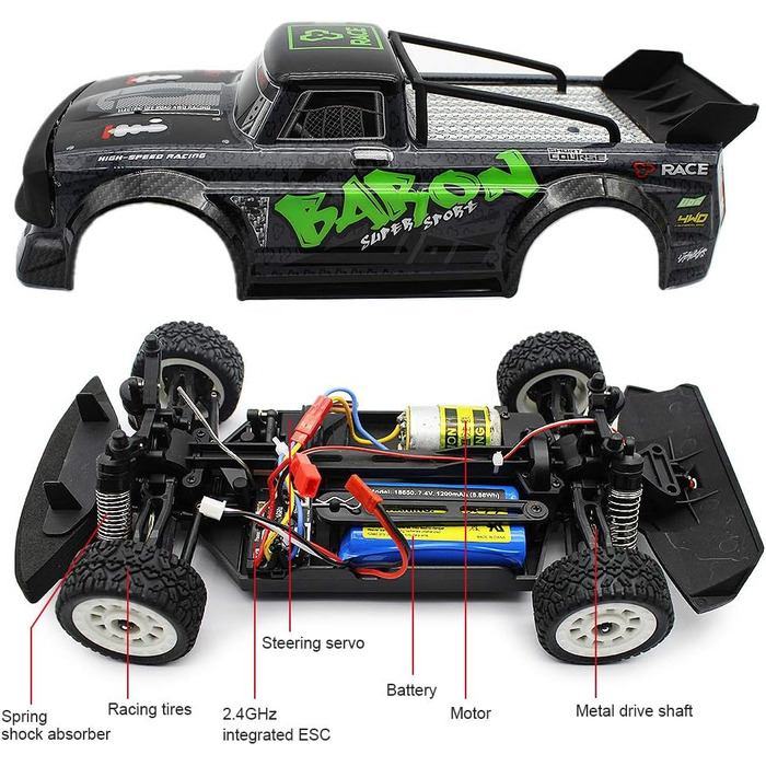 Радіокерований позашляховик FISCA 1/16 4WD Drift RC Автомобіль 2.4GHz 20MPH (SG-1603) - Швидкісний баггі для бездоріжжя