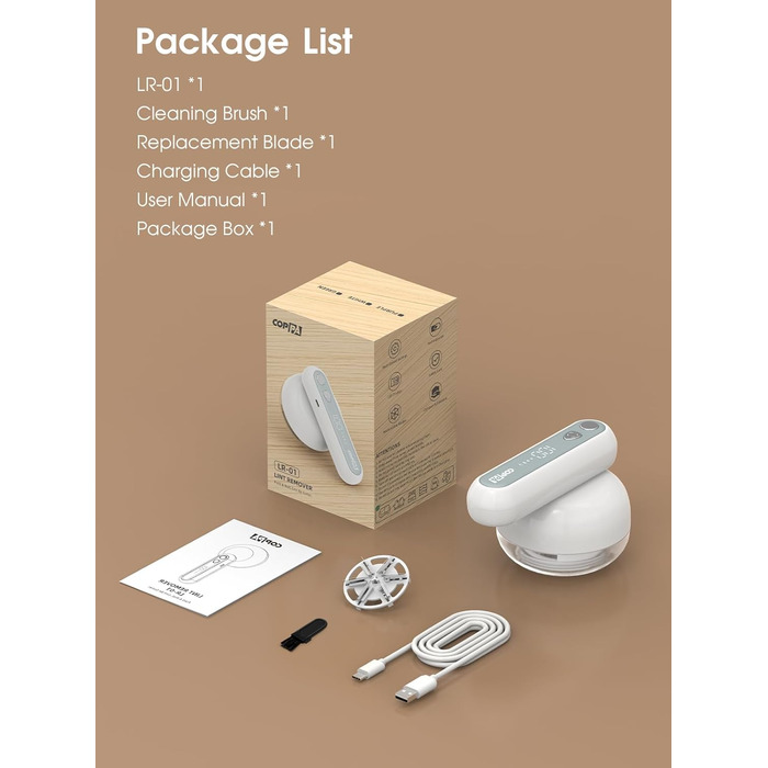 Електричний видальник ворсу 6-лезовий, перезаряджається, з індикатором заряду, для одягу, білий