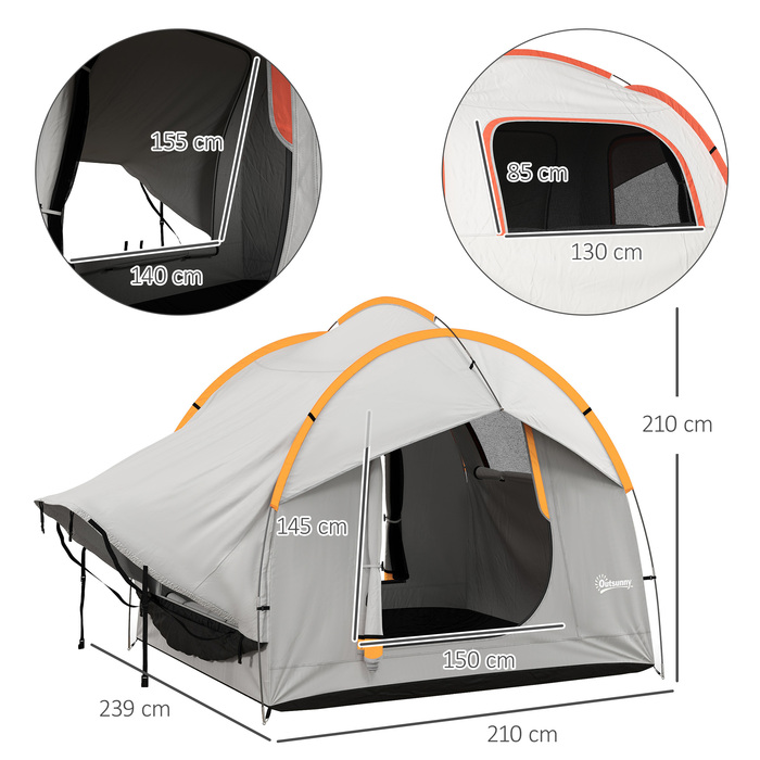 Outsunny Rear Tent Автомобільний купольний намет на 6 осіб з 3 дверима та вікнами, Намет задніх дверей для каравану та позашляховика з поліестеру, світло-сірий