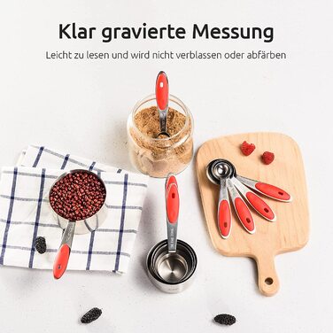 Подібний мірний стаканчик 18/8 з нержавіючої сталі набір мірних стаканчиків і ложок по 10 шт. , ручка збільшеної товщини, американська (різнокольорова) ((4) 10 шт. червоного кольору)