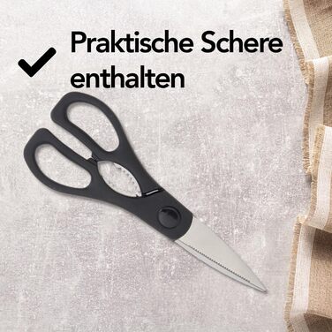 Набір ножів Brixy Messerset 16 предметів у блоці: ножі, шліфувальник, ножиці. Нержавіюча сталь, срібно-чорний колір, стійкий до подряпин.