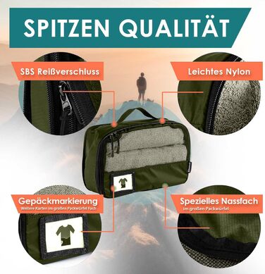 Набір компресійних органайзерів для одягу в сумку та валізу, 6 предметів, оливковий
