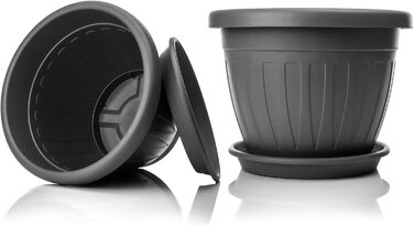 Плантатор BigDean 3X з підставкою, ø50xH38 см, антрацит - вологостійкий горщик для квітів - з водостоком, UV-стійкий, з міцного пластику - для внутрішнього та зовнішнього використання, Made in Europe