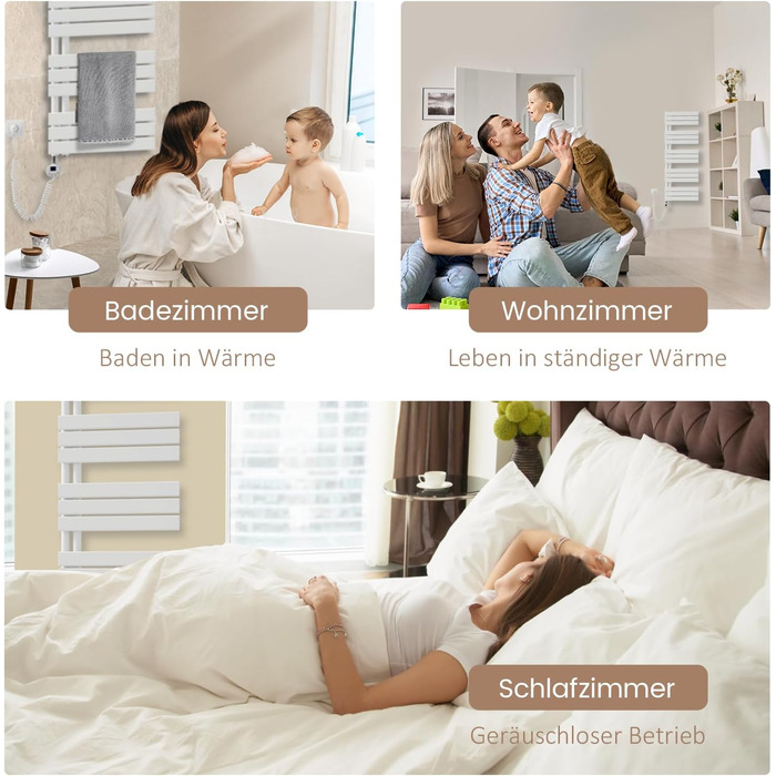 Електричний рушникосушар EMKE з термостатом, 1320x500 мм, білий, 800W