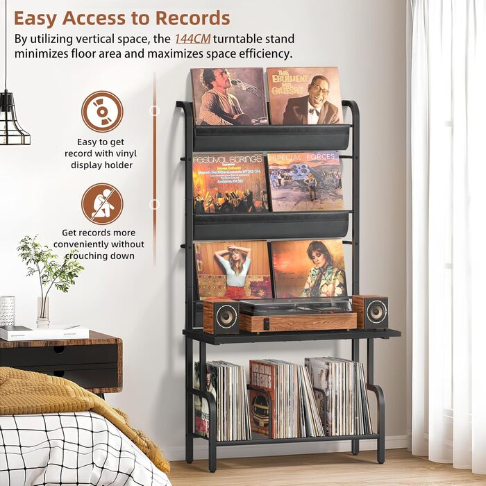 Підставка для програвача та вінілових платівок на 300 альбомів (чорний)