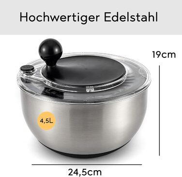 Салатниця-швидкоосушувач зі сталі нержавіючої, 4.5 л, з ручкою, BPA-free