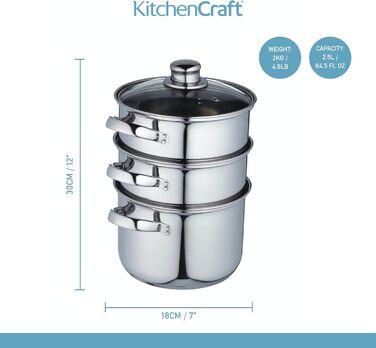 Каструля/каструля для супу KitchenCraft з 3 контейнерами в подарунковій коробці, індукційний сейф, нержавіюча сталь, 18 см 20 x 23 x 27 см