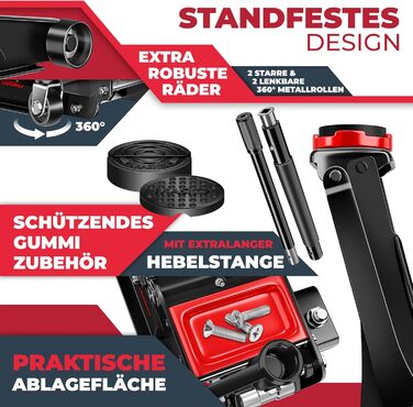 Гідравлічний домкрат MASKO 3T з низьким профілем 85-460мм, 3 гумові накладки, для легкових авто та SUV, ролики 360°, рукавички в комплекті. Домкрат під автомобіль до 3 тонн - Чорний