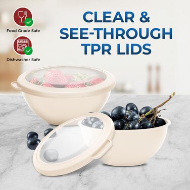 Набір пластикових мисок Bakken Master з кришками (12 шт.) - миски для приготування їжі, BPA-free, для мікрохвильовки, кремового кольору