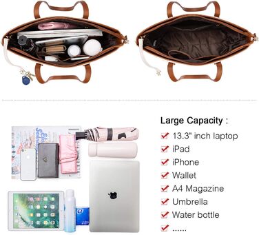 LOVEVOOK Набір сумок для жінок: 3 шт. (шоппер, сумка на плече, сумка з ручкою) для подорожей, роботи, покупок (бежевий+коричневий)