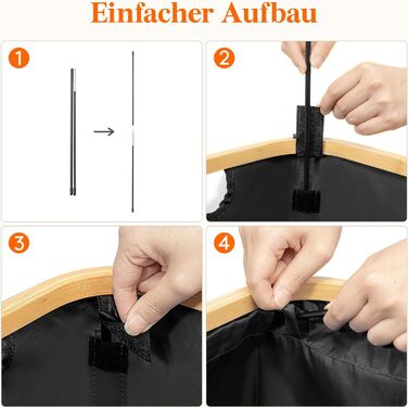 Кошик для білизни LifeWit з кришкою, вузький, складний, 75л, бамбук, з ручкою, чорний