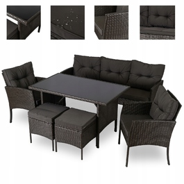 Комплект садових меблів із техноротанга MEBEL ELITE, чорний, 6 предметів