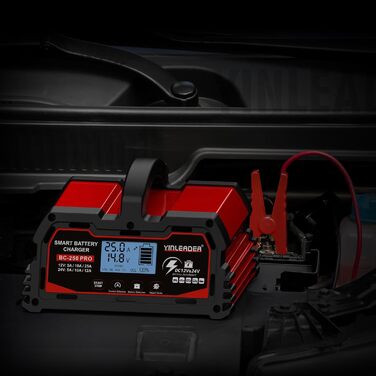 Зарядний пристрій для акумулятора 25A 12V/24V - Автоматичний зарядний пристрій для акумулятора з LCD-дисплеєм, підходить для LiFePO4 акумуляторів