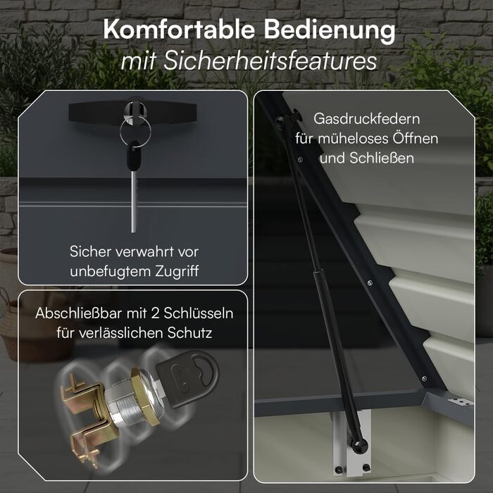 Скриня для саду STEELSØN Dorado 600л, металева оцинкована, водонепроникна, антрацит, з замком та відкидною кришкою - для саду, балкону, тераси 120x62x63 см