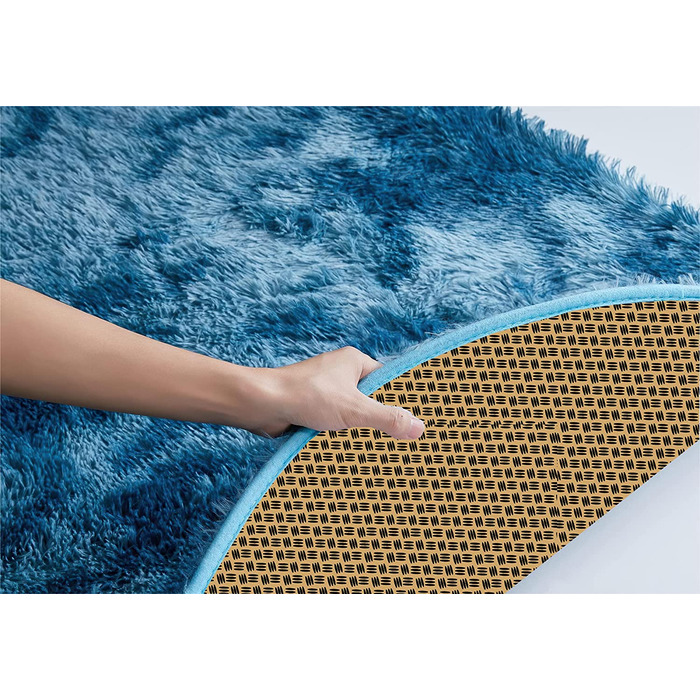 Килим вофушон, круглий килим з високим ворсом, килим для вітальні, килим з довгим ворсом, Килимки для вітальні, пухнастий волохатий килимок для ліжка в спальні, вуличний килим (темно-синій, діаметром 150 см круглий)