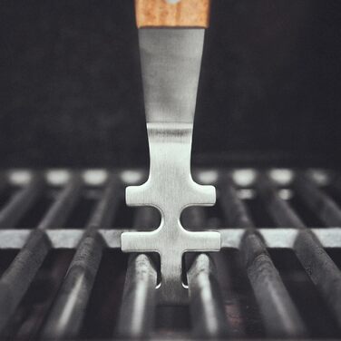 Набір гриль-посуду BURNHARD 5 предметів, 42 см, акацієве дерево, нержавіюча сталь, аксесуари для грилю (щипці, лопатка, виделка, щітка, знімач решітки)