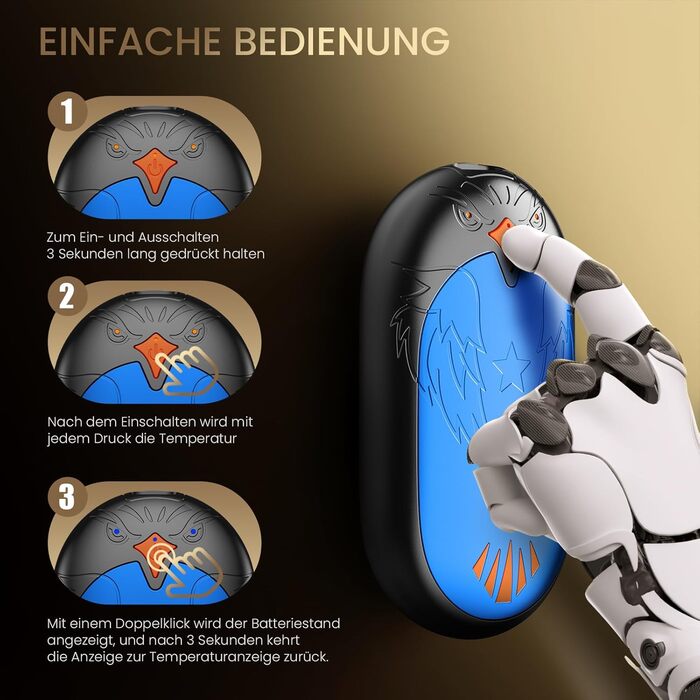 Електричні грілки для рук 2 шт. з USB-зарядкою, 3 режими нагріву, 24 години тепла, багаторазові, для зими, блакитні