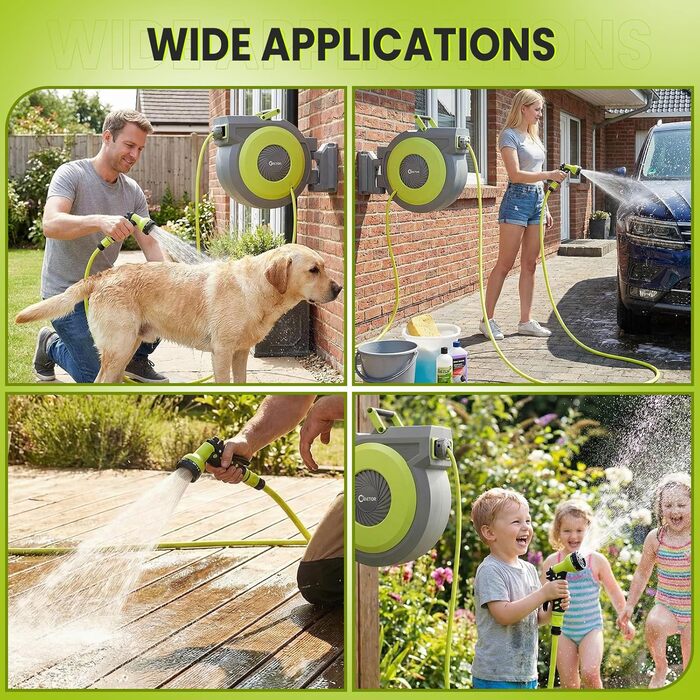 Шланговий барабан настінний автоматичний 40м, з фіксацією довжини, поворотна кріплення 180°, 9 режимів поливу для саду та миття авто