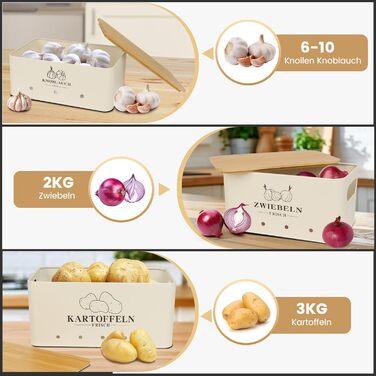 Набір з 3 коробок для зберігання картоплі, цибулі та часнику Vintage Beige Moz-O-PBDE02-BE