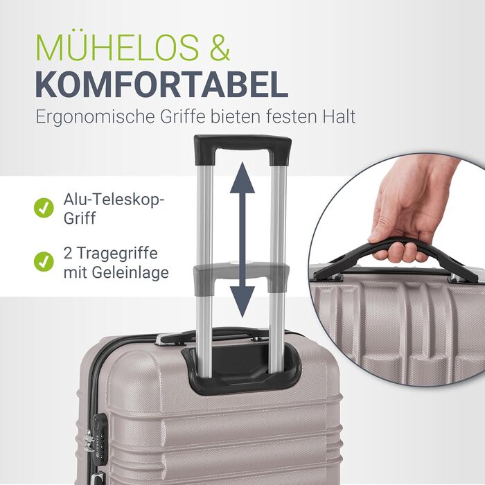 Набір валіз Juskys Hartschale 3-в-1 з кодовим замком, тихими колесами 360°, телескопічною ручкою, легкий, колір шампань