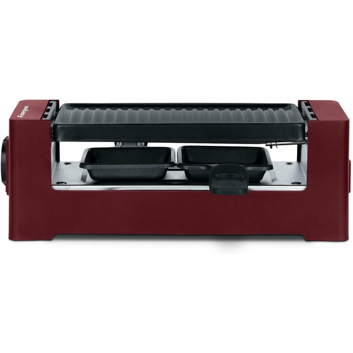 Wëasy Raclette Duo 2-в-1: гриль та фондю, червоний, антипригарне покриття, для 4 осіб, з дерев'яними шпателями та формами для сиру