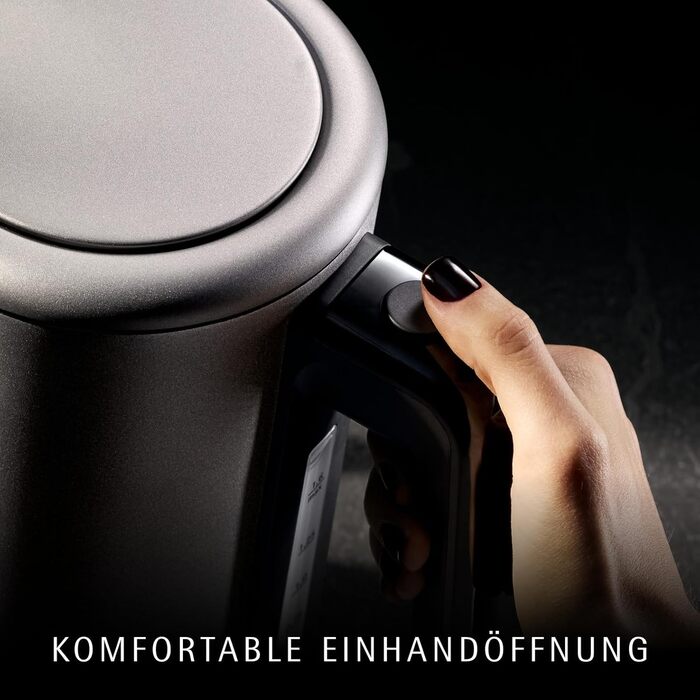 Електричний чайник WMF Lono Silk 1.6 л з нержавіючої сталі, з фільтром від накипу, бездротовий, з поворотним підставою, антижирове покриття, відкривання однією рукою, зовнішній індикатор рівня води