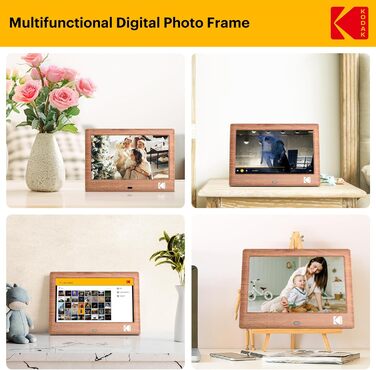 Цифровий фотоальбом Kodak 7 дюймів з IPS екраном, підтримка USB/SD, відтворення фото/музики/відео, календар, будильник, з пультом керування (дерево)