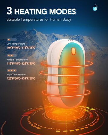 Електричні грілки для рук Cnkeeo, 2 шт. з роздільним магнітним з'єднанням, Powerbank USB, 3 режими нагріву, для спорту, риболовлі, полювання, чорно-білі (блакитно-білі)