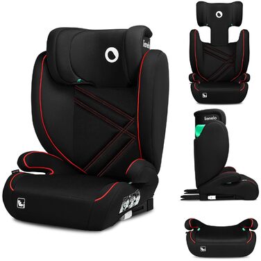 Автокрісло Lionelo Hugo R129 (100–150 см) – ISOFIX, 8 положень підголівника, Memory Foam, бічний захист, комфортні підлокітники (Чорно-червоний, I-SIZE)
